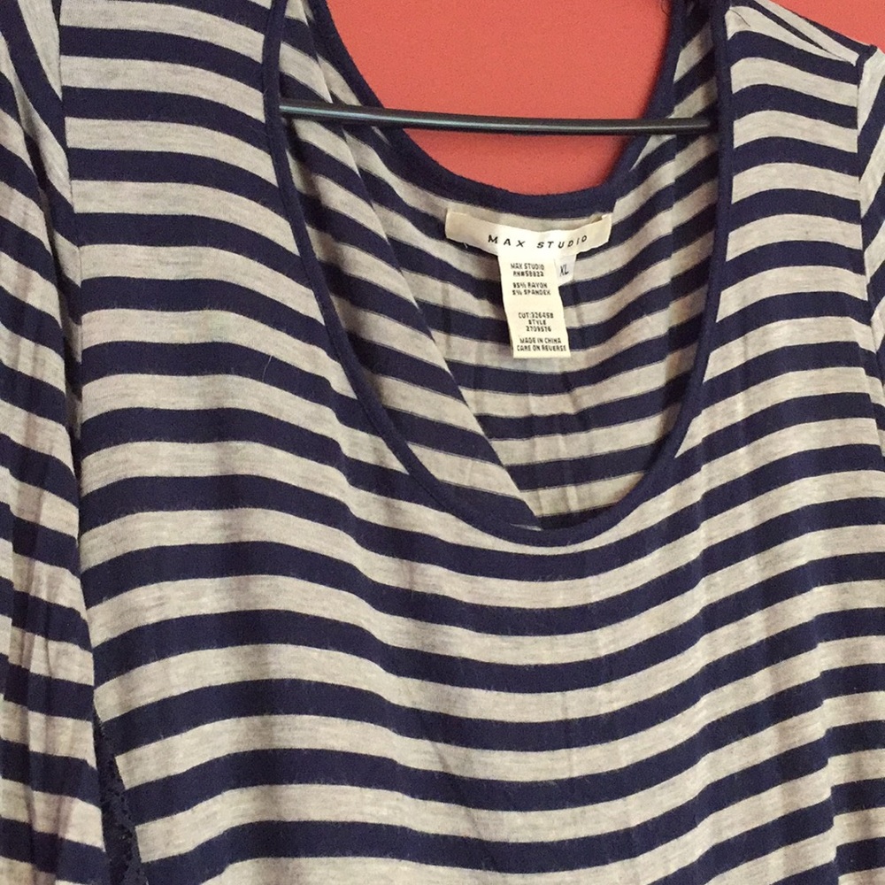 Navy & grey stripped shirt with lace down the side